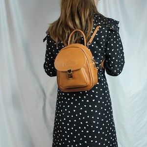 Cute Mini Leather Backpack Purse (Brown)